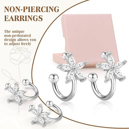 Ear Cuff Earrings with Fake Diamond for Women Non Piercing Fake Earring Cuff Clip On Earring Cuffs Non Pierced for Renaissance Costume,Rave Outfits,Birthday Dress,Women Gift - color: Silver