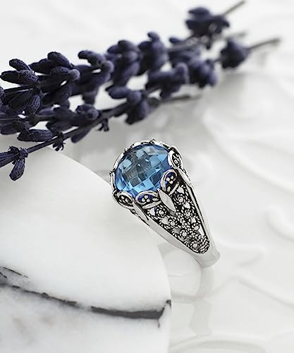 Filigranist 925 Sterling Silver Filigree Art Women Mini Dome Cocktail Ring with Gemstone, Gift Boxed - color: Blue Topaz