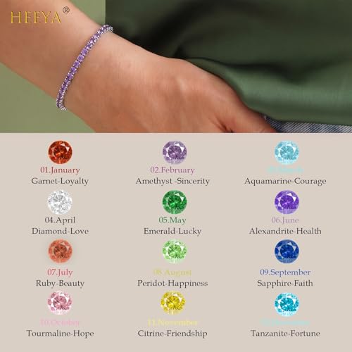 HEEYA Birthstone Silver/Gold Plated Tennis Bracelets, Adjustable 4mm CZ Tennis Bracelets for Women, Fashion Jewelry Wedding Gift Size 6.8 inch+1 inch Extender - color: 06 June Alexandrite