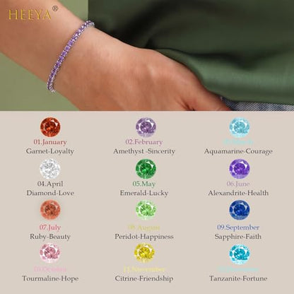 HEEYA Birthstone Silver/Gold Plated Tennis Bracelets, Adjustable 4mm CZ Tennis Bracelets for Women, Fashion Jewelry Wedding Gift Size 6.8 inch+1 inch Extender - color: 06 June Alexandrite