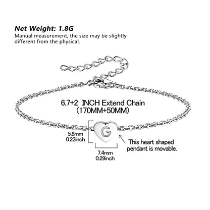 KunBead Initial Engraved Letter Bracelets Dainty Mini Size Heart Love Charm Stainless Steel Bracelets for Women Birthday Jewelry - style: G