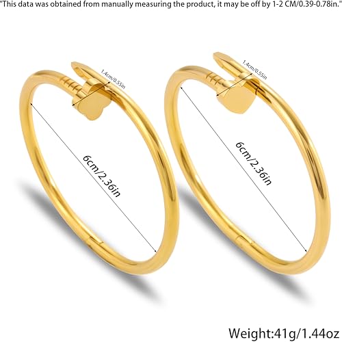 Gold Bangle Bracelets for Women -2PCS Friendship & Love Bangle Bracelet Clover Nail Bracelet Stack Set Trendy Non-Tarnish Stainless Steel Jewelry Gifts for Mom Wife Her - color: Gold-1