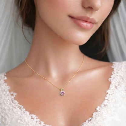 Mariell Cubic Zirconia Crystal Pendant Necklace for Women, 2 Carat 8mm CZ, for Brides, Wedding, Mother's Day Jewelry Gift - color: Gold-Pink Cubic Zirconia