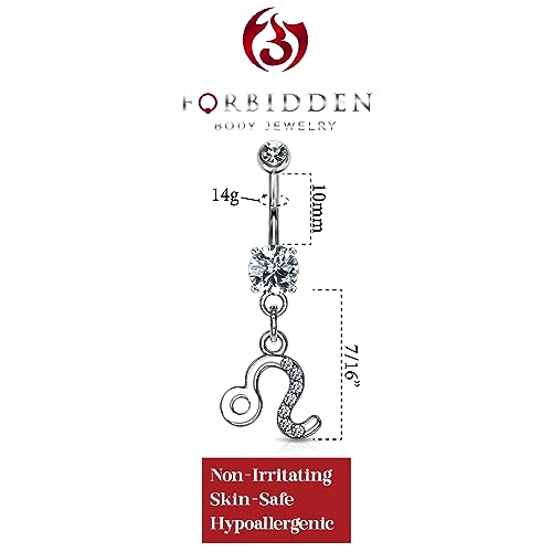 Forbidden Body Jewelry Surgical Steel CZ Jeweled Zodiac Sign Dangle Belly Button Ring - style: Leo