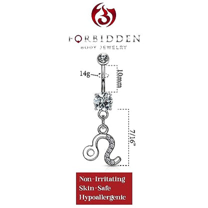 Forbidden Body Jewelry Surgical Steel CZ Jeweled Zodiac Sign Dangle Belly Button Ring - style: Leo