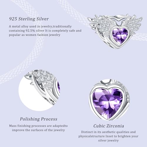 S925 12 Months Birthstone Charm for Pandora Bracelet, Gift on Birthday Christmas Mothers Valentines Anniversary Graduation, for Women Mom Daughter Friend Family Sister Aunt Grandma - color: February