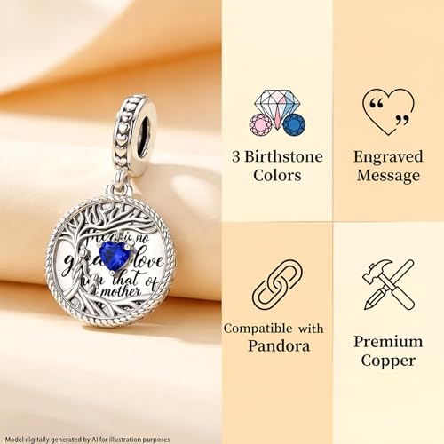 Tree of Life Dangle Charm Mother's Love Pendant Bead Compatible with Pandora Bracelets & Necklaces Women - color: Bule