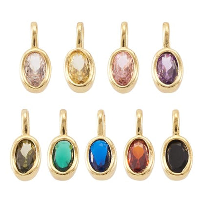 Beadthoven 9Pcs Oval Cubic Zirconia Charms Gold Plated Brass Rhinestone Charms Rice Shaped Micro Pave CZ Gem Stones Crystal Pendant Dangle Beads for Jewelry Making Necklace Earrings Bracelet DIY Craft - color: Oval Mix