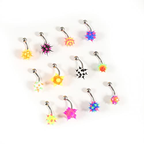 14G Body Piercing Jewelry Surgical Steel Belly Button Rings Tongue Rings Packs Silicone Spike Ball Barbell Belly Tongue Nipple Rings Piercing for Women - style: Silicone belly rings 16pcs