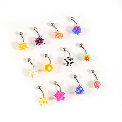 14G Body Piercing Jewelry Surgical Steel Belly Button Rings Tongue Rings Packs Silicone Spike Ball Barbell Belly Tongue Nipple Rings Piercing for Women - style: Silicone belly rings 16pcs