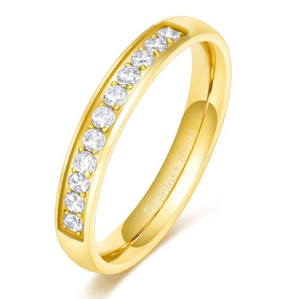 TIGRADE 3.5mm Engagement Ring Half Cubic Zirconia Stainless Steel Eternity Wedding Band for Women Size 3-12.5 - color: Gold
