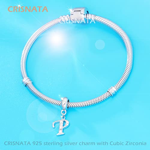 26 Letter Pendant Charms, Polished 925 Sterling Silver Complete Initial A-Z Dangling CZ Stone Alphabet Beads, fits European Bracelet Necklace, Gift for Mother/Father/Daughter/Son/Sister/Aunt - color: Letter P CZ Pendant Charm