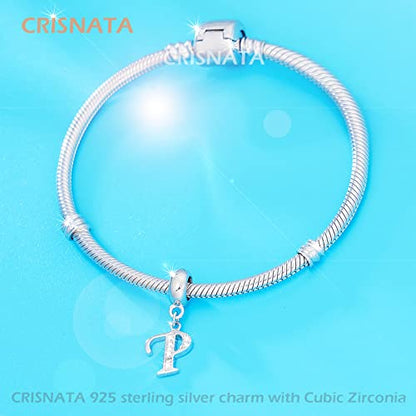 26 Letter Pendant Charms, Polished 925 Sterling Silver Complete Initial A-Z Dangling CZ Stone Alphabet Beads, fits European Bracelet Necklace, Gift for Mother/Father/Daughter/Son/Sister/Aunt - color: Letter P CZ Pendant Charm