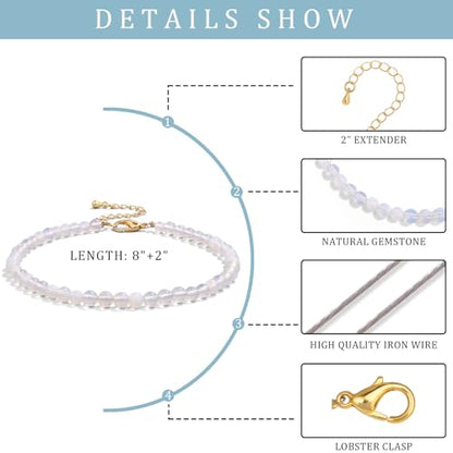 Natural Stone Beaded Anklets for Women, Handmade Boho Clear Quartz 4mm Crystal Beads Anklet, Gold Chain Adjustable Ankles Bracelet, Beach Summer Jewelry Gemstone Foot Bracelet Gift - color: Opal