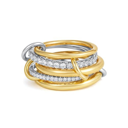 SLOONG Gold Stackable Rings for Women, Dainty 18k Gold Plated Cubic Zirconia Rings,Gold Silver Multi Ring Mixed Metals Stackable Ring Set for Women Non Tarnish Style2#9