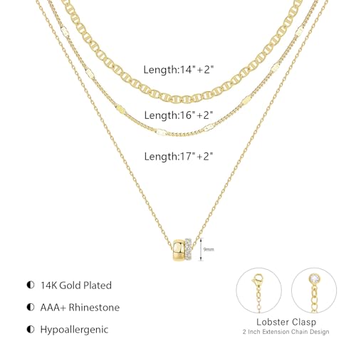 OGD Layered CZ Rondelle Pendant Necklaces for Women, 14K Gold Plated Trendy Mariner Chain Dainty Circle Rondelle Pendant Choker Necklace for Women Two-Toned Cubic Zirconia Gold Necklace - color: Gold Rondelle Layered-3PCS