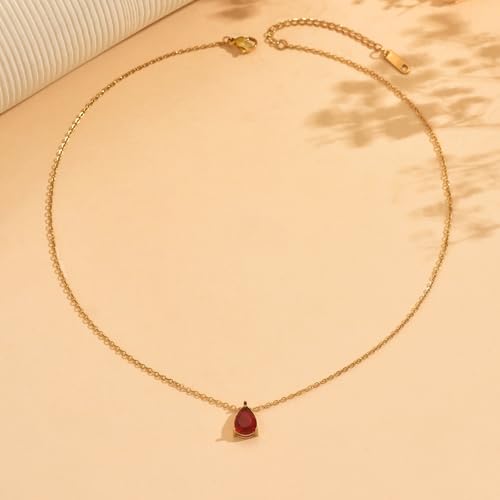 Cubic Zirconia Necklaces for Women 18K Gold Plated Tear drop Necklace Dainty Layered CZ Lariat Diamond Necklace - color: Red Teardrop-Gold