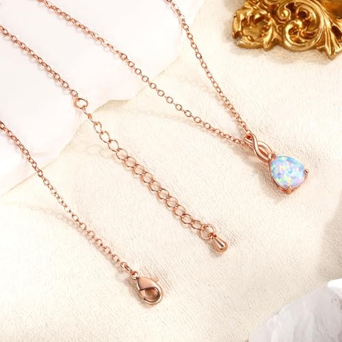 VOLUKA Created Opal/Amethyst/Mystic Topaz Pendant Necklace for Women,18K White/Rose Gold Plated Chain Wedding Engagement Jewelry Gift - color: B-Teardrop necklace-rose gold plated