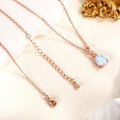 VOLUKA Created Opal/Amethyst/Mystic Topaz Pendant Necklace for Women,18K White/Rose Gold Plated Chain Wedding Engagement Jewelry Gift - color: B-Teardrop necklace-rose gold plated