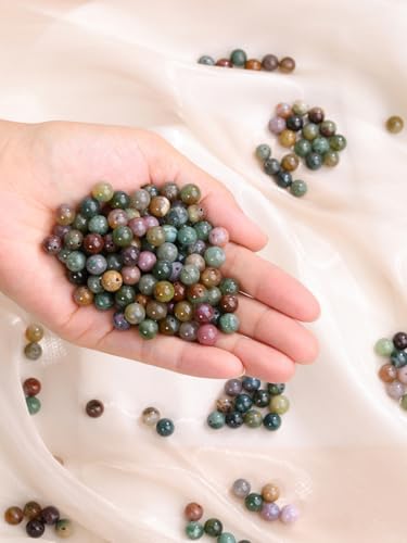 Jovivi 8mm Natural Indian Agate Gemstone Beads for Jewelry Making,96pcs | Energy Healing Crystals Polished Round Smooth Stone Beads,Genuine Real Stone Beads for Bracelet Necklace - color: Indian Agate