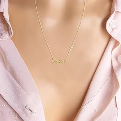 925 Sterling Silver Personalized Name Necklace with Cross Pendant Custom Made with Any Names - color: Golden