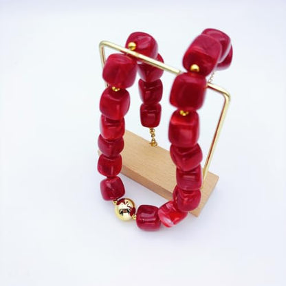 Red Beaded Necklace for Women Chunky Beaded Necklace Adjustable Acrylic Bead Choker Necklaces Big Statement Necklaces Jewelry Accessories - color: 15MMSquareBead