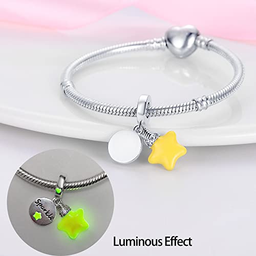 LNQOBU 925 Sterling Silver Charms Color-changing Chameleon Dangle Charm Beads Glow in the Dark Charme fits Pandora Bracelets and Necklace Jewelry Gift for Women - style: Yellow star Charm