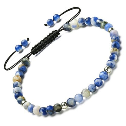 Natural Stone&925 Sterling Silver/18K Gold Anklet,│4MM│9-12 in│, Hand Woven, Adjustable Size - color: Bluepoint Stone