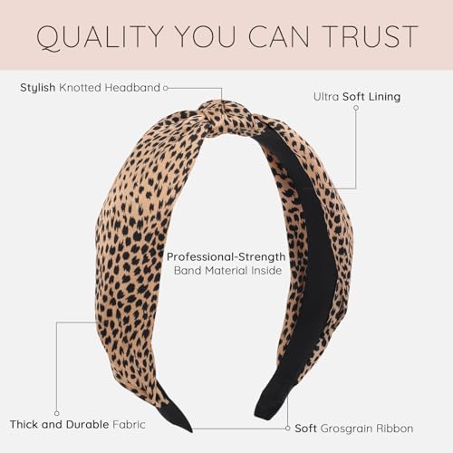 Top Knotted Headband for Women Trendy 4 Pack, Wide Head Bands for Women's Hair Knotted, Chunky Cute Women's Headbands Fashion, Black Brown Leopard