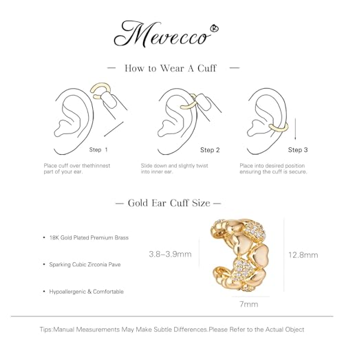MEVECCO Ear Cuffs Non Piercing For Women 18K Gold Plated Turquiose Pearl Zircons Ear Cuff Earring Clip on Cartilage Fake Hoop Earrings Stack Jewelry Gifts - style: Heart