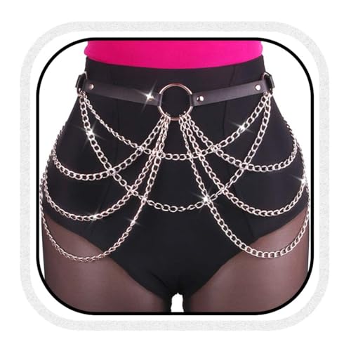 CLOACE Punk Waist Chain Belt Leather Layered Heart Body Chains Gothic Body Accessories for Women - color: C