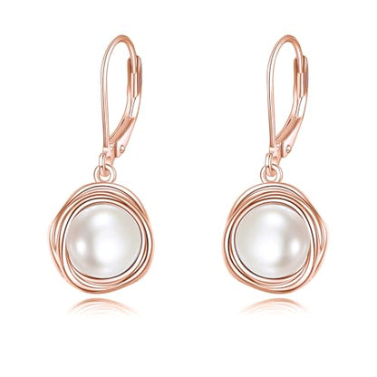 FreshWater Pearl Dangle Earrings 925 Sterling Silver Lapis lazuli Turquoise Larimar Opal Black Pearl Leverback Earrings for Women Birthday Hypoallergenic - style: pearl earrings rose gold Plated
