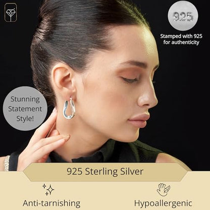 925 Sterling Silver Hypoallergenic Chunky Hoop Earrings for Women | Anti Tarnish Hoops in Various Styles by MAX + STONE - style: Wavy Hoops