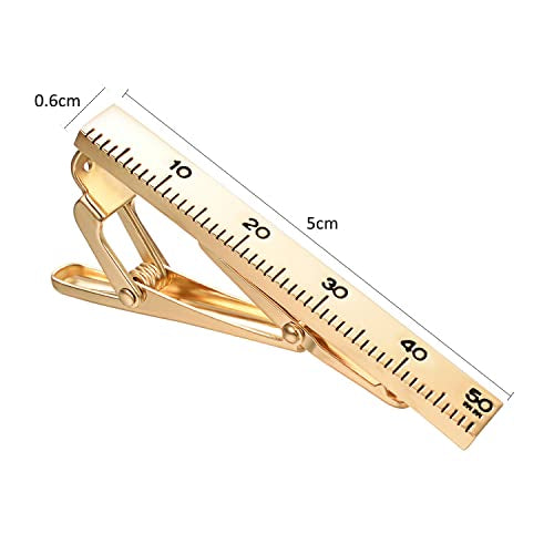 Yoursfs Personalized Stationery Series Tie Clips For Men Novelty Ruler/Pen Tie Clips Unique 18K Gold Plated/Silver Stainless Steel Tie Clip Jewelry For Father Husband Suitable For Daily - style: Gold Ruler