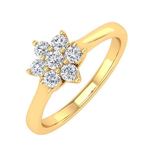 1/4 Carat Flower Shaped Cluster Prong Set Diamond Ring Band 10K Solid Gold - color: Yellow Gold