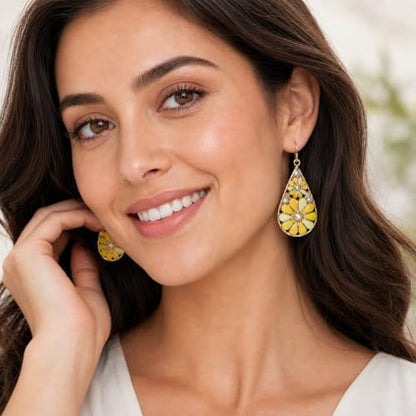 Colorful Green Teardrop Earrings for Women - Bohemian Style Enamel Dangle Earrings Lightweight Fashion Jewelry for Daily/Wedding/Party - color: Yellow