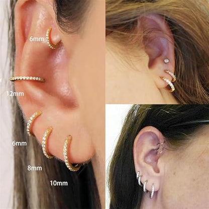 Hypoallergenic Unisex Surgical Steel Small Cubic Zirconia Huggie Hoop Earring, Color Gold - Silver - Rose Gold - Black - Rainbow, Size 6mm- 12mm Safe for Sensitive Ear - style: A0002 : 8MM Rainbow Hoops(2mm thickness)