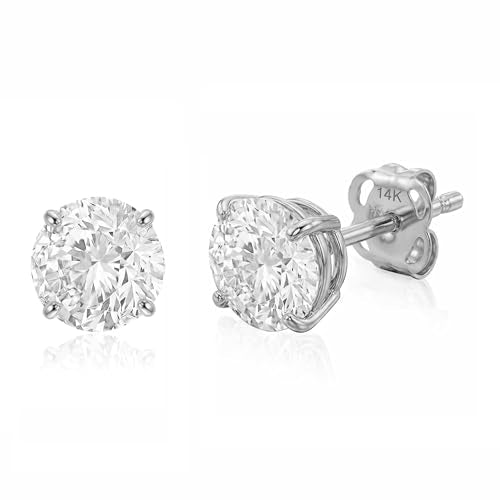 14k Gold Solitaire Round Cubic Zirconia Earrings Studs for Women & Men | Anti Tarnishing CZ Stud Earrings with 14k Gold Butterfly Pushbacks | 4MM-7.5MM by MAX + STONE - color: White Gold, size: 6.5 mm
