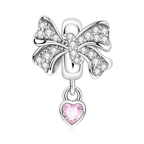 LaMenars 925 Sterling Silver Charms for Pandora Bracelets & Necklaces | Bead Charms Birthday Holiday Jewelry Gifts For Women - color: Bow Heart Dangle