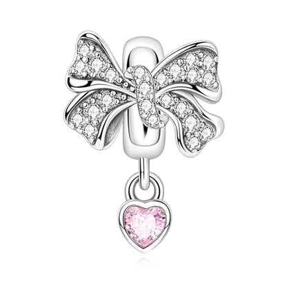 LaMenars 925 Sterling Silver Charms for Pandora Bracelets & Necklaces | Bead Charms Birthday Holiday Jewelry Gifts For Women - color: Bow Heart Dangle