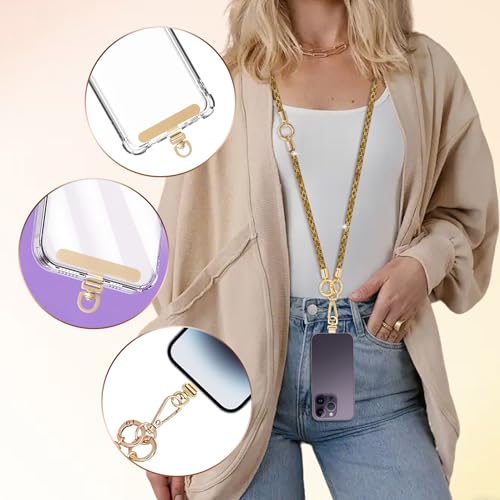 Crystal Phone Strap Crossbody Rhinestone Anti Theft Layered Strap Crossbody Cell Phone Neck for Women (Light Brown) - color: Light Brown