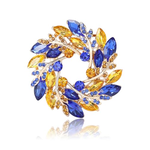 Rhinestone Flower Brooch for Women Sparkling Cubic Zirconia Wreath Brooch Pin Vintage Crystal Wheat Ear Flower Pin Elegant Clothing Hat Bag Accessories Christmas Wedding Bridal Birthday Jewelry - color: Blue