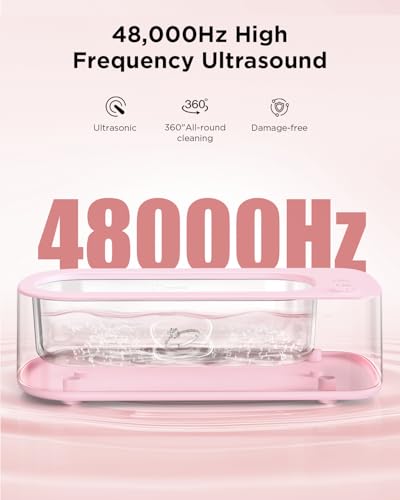 Ultrasonic Jewelry Cleaner Machine: 48KHz Ultra Sonic Cleaner for Jewelry,Eyeglass,Rings,Watch Band,Dentures,with Dual Cleaning Modes,350ML 304 Stainless Steel Tank,Gift for Wife,Mom,Daughter - color: Pink
