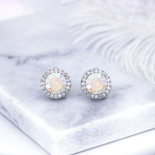 YOQUCOL 8MM Cubic Zirconia Crystal Clip On Stud Earrings Round Non Pierced Earrings for Women - color: Aurora Borealis