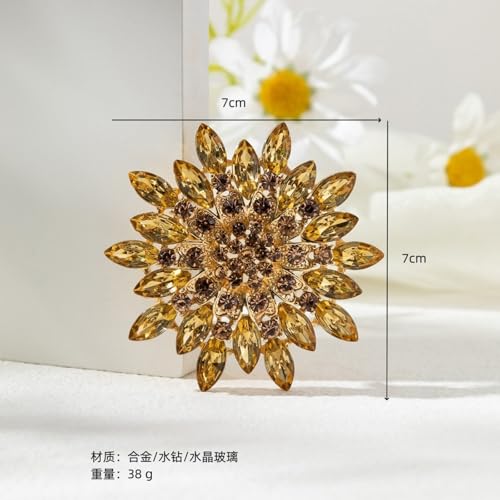 Rhinestone Flower Brooch Pin for Women Fashion Sparkling Crystal Sunflower Floral Brooch Floral Lapel Pins Fashion Wedding Jewelry Gifts - color: Gold
