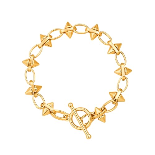 PEARLADA 18k Gold Plated Chain Layerd Bracelet Coin Charm Toggle Bracelet Trendy Cubic Zirconia Jewelry - color: Spike