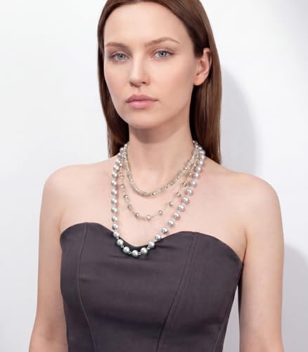 Noessla Layered Beaded Necklaces for Women - 3 Strand Boho Statement Choker Fashion Jewelry Gifts - color: Silver
