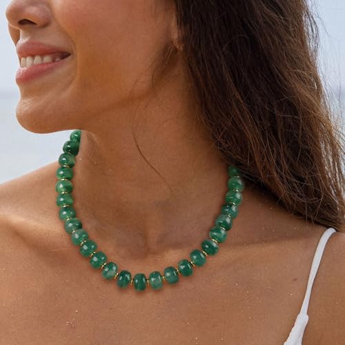 Beaded necklace for Women Boho Bead Gemstone Chunky Necklace Big Bead Necklace Fashion Trendy Summer Necklaces Jewelry Gifts - color: Green Beaded