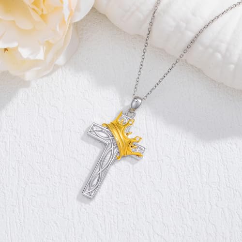 Cross Necklace for Men Women 925 Sterling Silver Cross Pendant Necklace Christian Religious Jewelry Gifts for Anniversary - color: 12-Crown Celtic Knot Cross