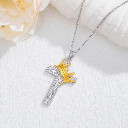 Cross Necklace for Men Women 925 Sterling Silver Cross Pendant Necklace Christian Religious Jewelry Gifts for Anniversary - color: 12-Crown Celtic Knot Cross